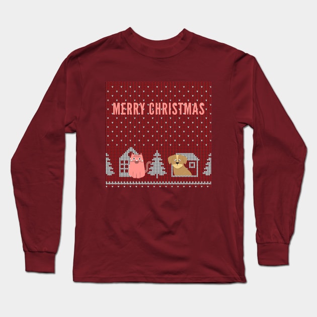 MERRY CHRISTMAS CUTE CAT DOG Long Sleeve T-Shirt by O.M design